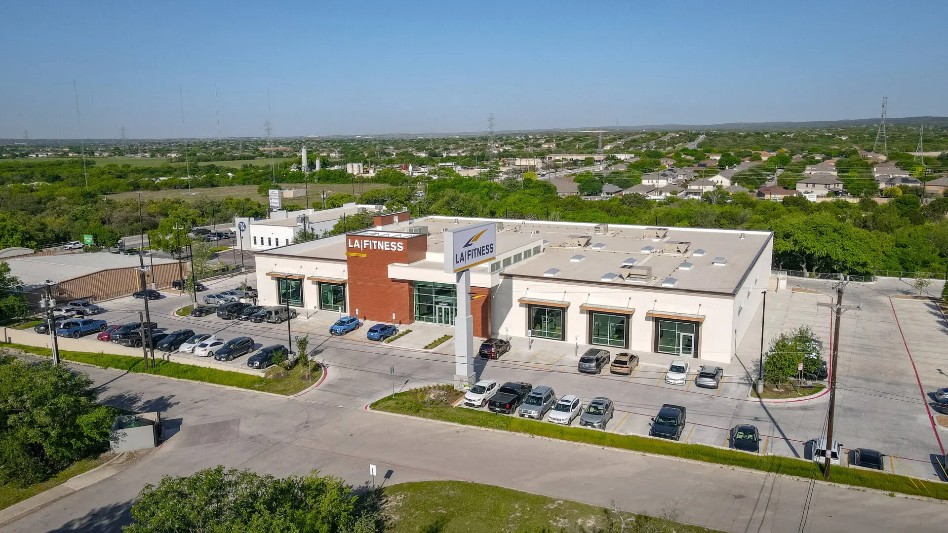 Aerial view of a large fitness center.